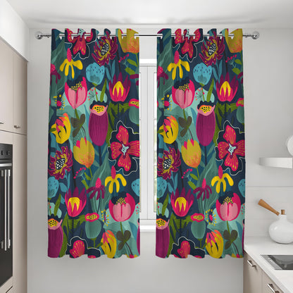 Colorful Floral Curtains, Multicolor Botanical Art Drapes