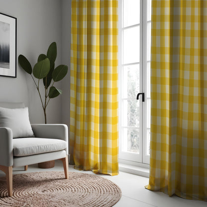 Yellow Gingham Check Curtains, Farmhouse Kitchen Drapes