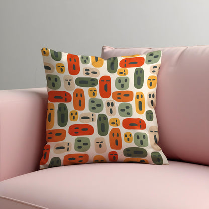 Colorful Faces Cushion Cover, Quirky Abstract Print Pillow Case