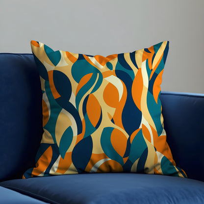 Retro Abstract Cushion Cover, Colorful Leafy Swirl Pattern Pillow Case