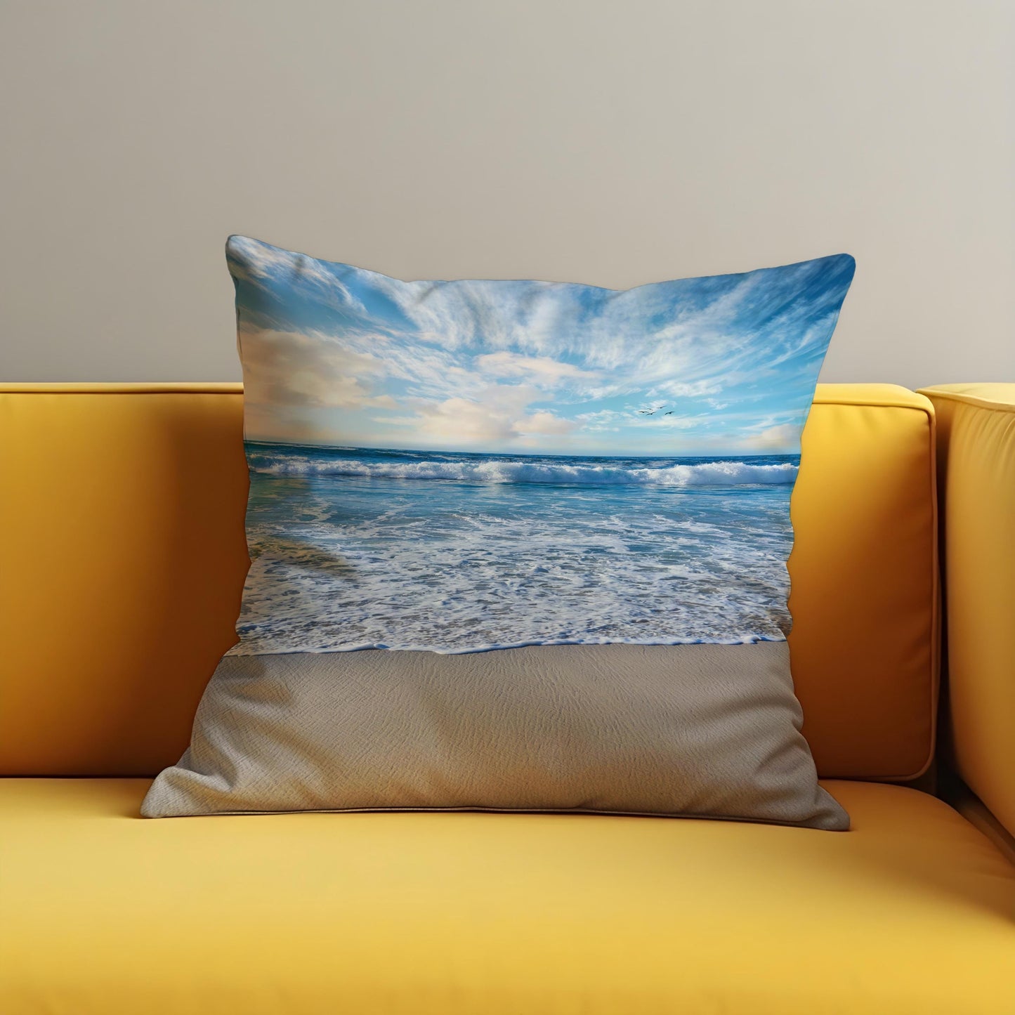 Ocean View Cushion Cover, Serene Seascape Coastal Pillow Case