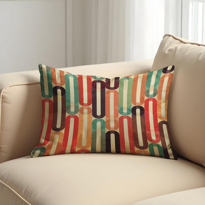 Retro Striped Cushion Cover, Colorful 70s Oval Line Pattern Pillow Case
