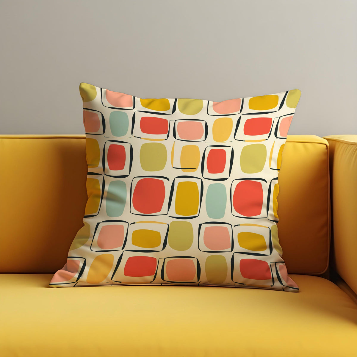 Retro Square Cushion Cover, Mid Century Pillow Case