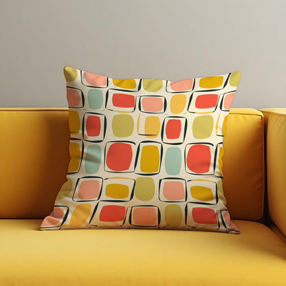 Retro Square Cushion Cover, Mid Century Pillow Case