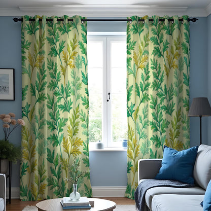 Green Botanical Leaf Curtains, Tropical Nature Drapes