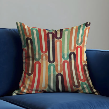 Retro Striped Cushion Cover, Colorful 70s Oval Line Pattern Pillow Case