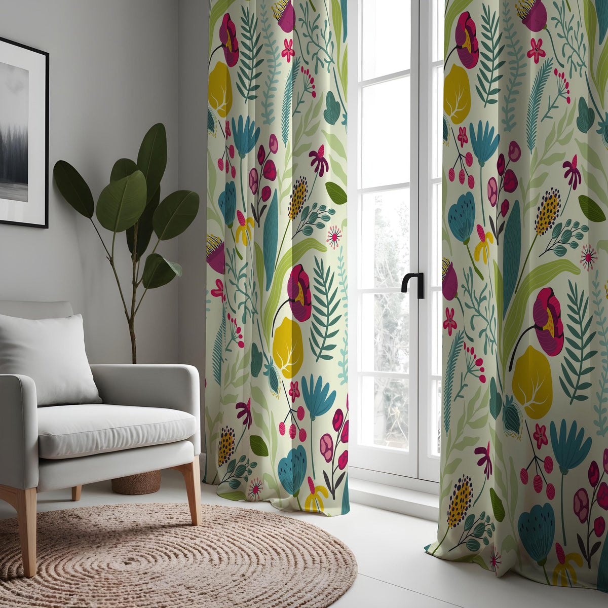 Modern Botanical Floral Curtains, Custom Made Window Drapes