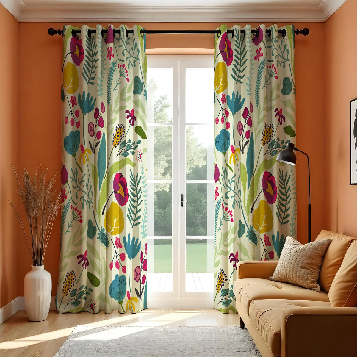Multicolor Tropical Floral Curtains, Jungle Leaf Drapes