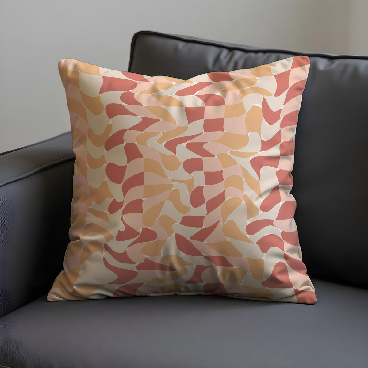 Peach Wave Cushion Cover, Retro Throw Pillow Case