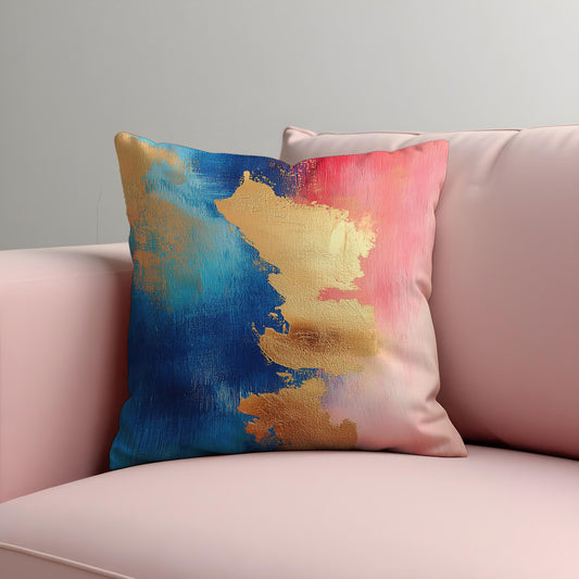 Abstract Cushion Cover, Mustard Foil Brushstroke Throw Pillow Cover
