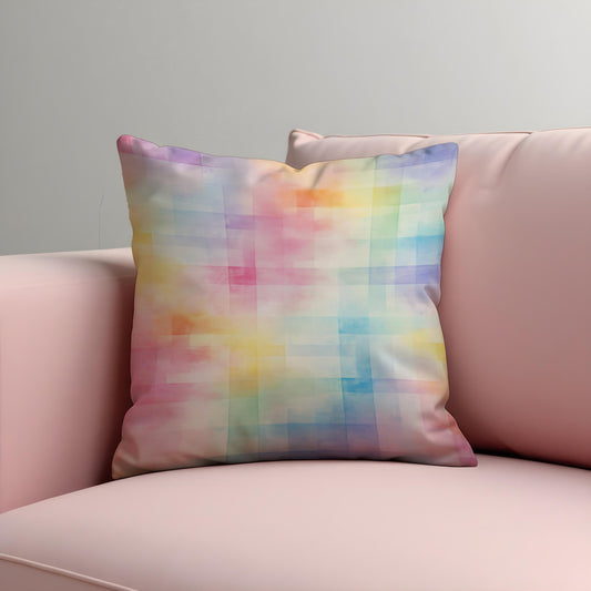 Pastel Rainbow Cushion Cover, Soft Watercolor Grid Throw Pillow Cover