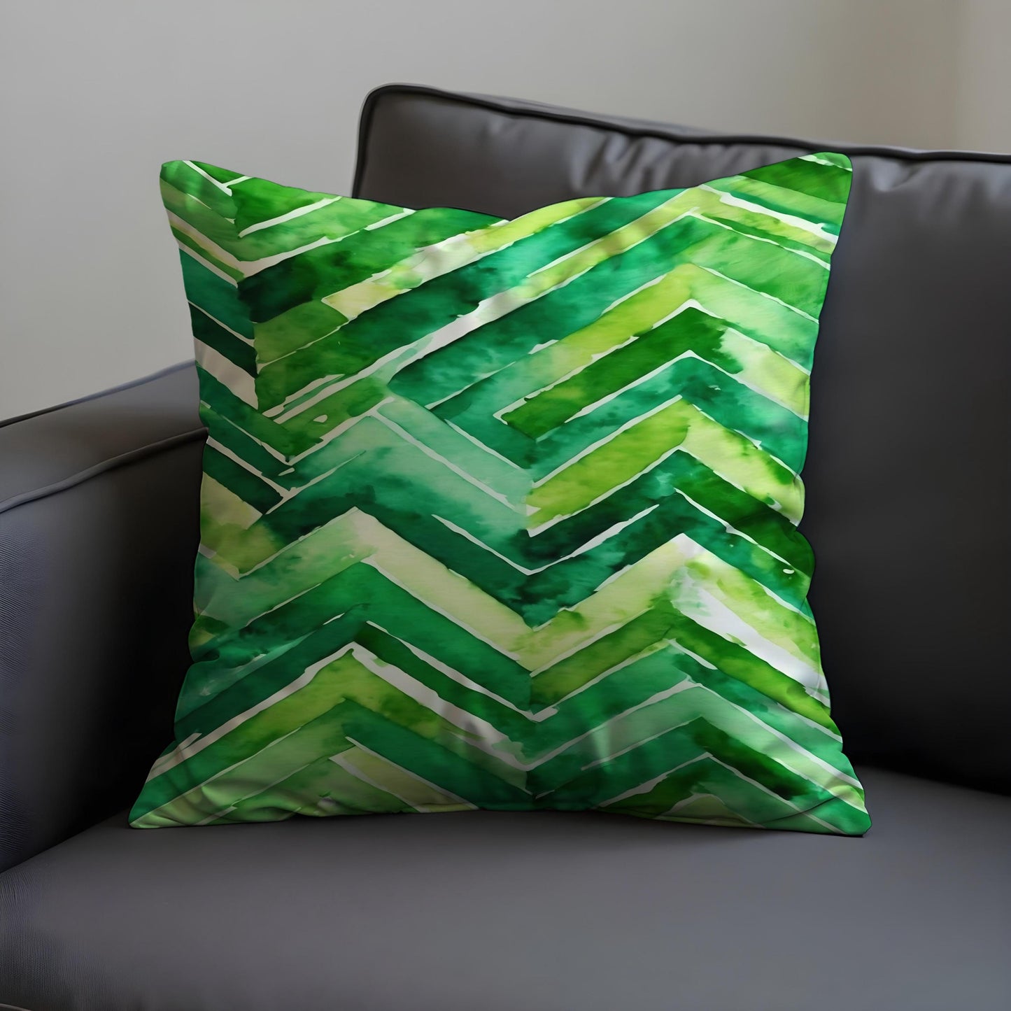 Green Chevron Watercolor Cushion Cover, Modern Throw Pillow Cover