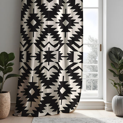 Black and White Aztec Curtains, Monochrome Geometric Drapes