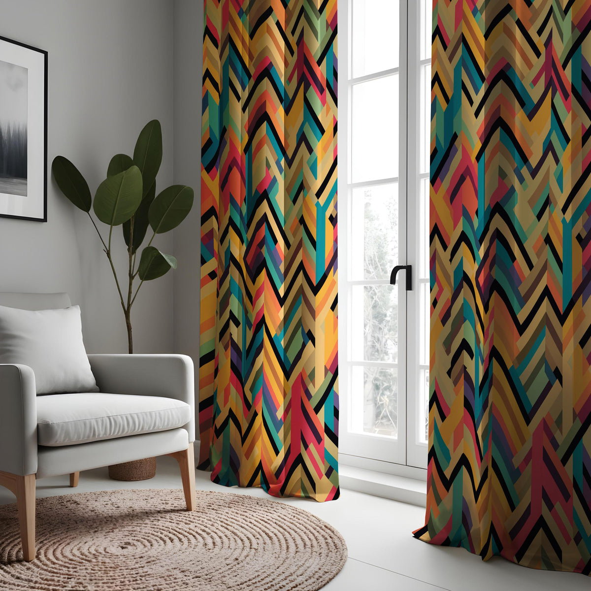 Colorful Chevron Zigzag Curtains, Bold Geometric Drapes
