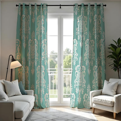Green Damask Curtains, Classic Pattern Custom Made Drapes