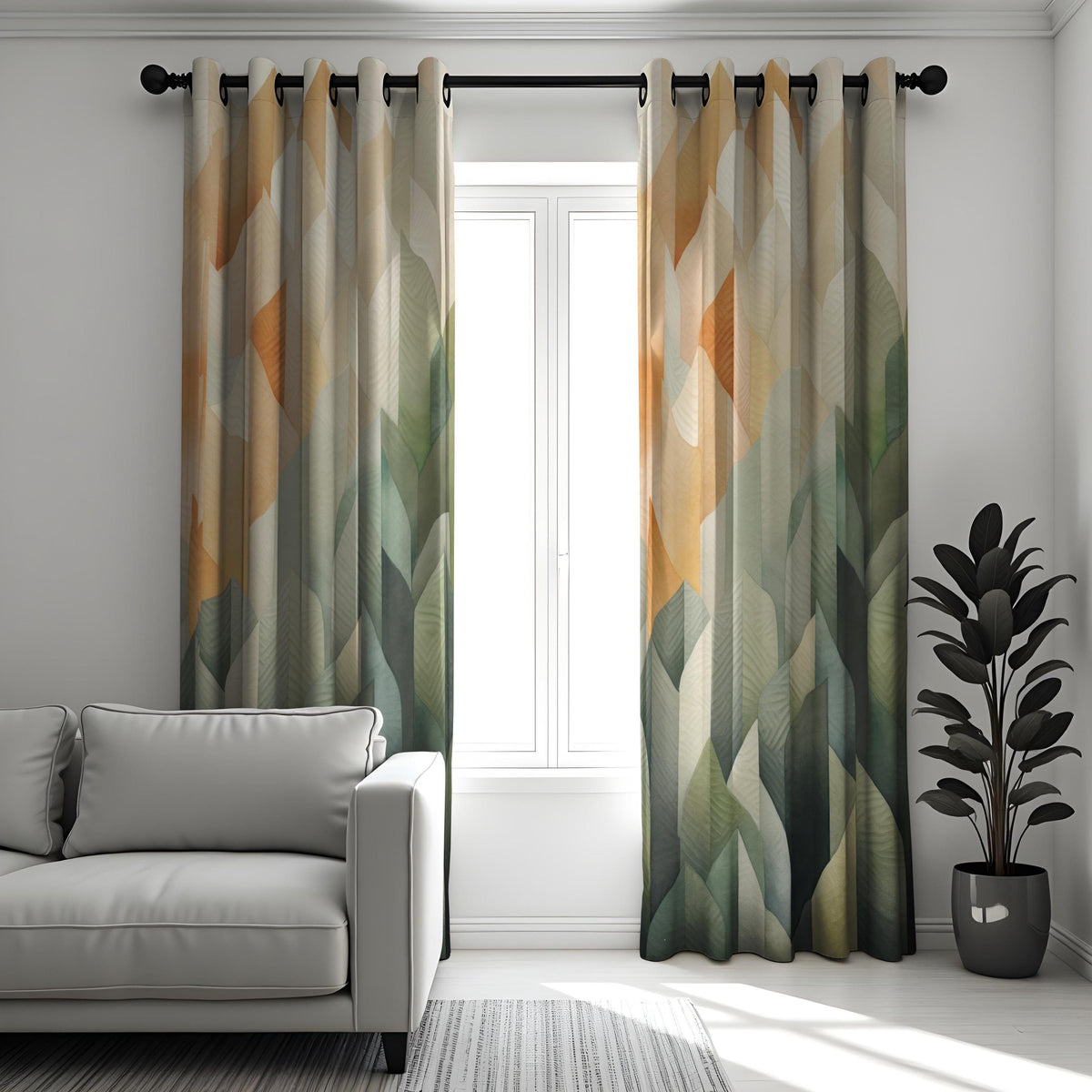 Earth Tone Geometric Leaf Curtains, Neutral Boho Drapes