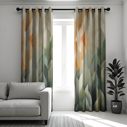Earth Tone Geometric Leaf Curtains, Neutral Boho Drapes