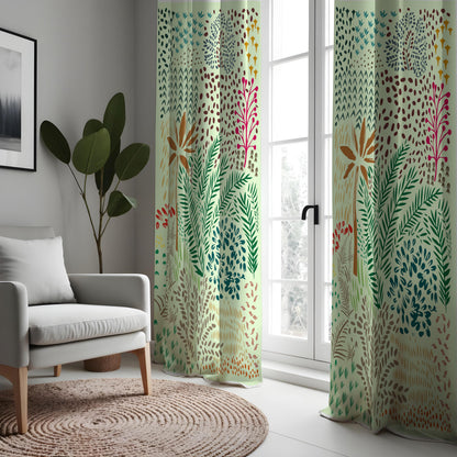 Green Tropical Palm Curtains, Botanical Leaf Print Drapes