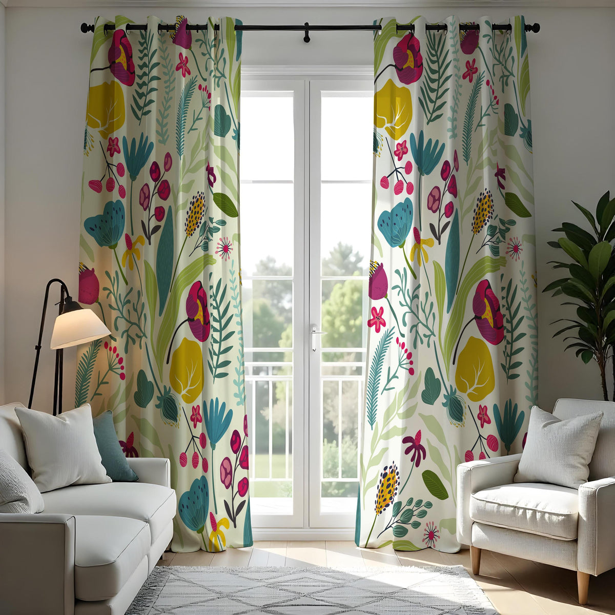 Multicolor Tropical Floral Curtains, Jungle Leaf Drapes