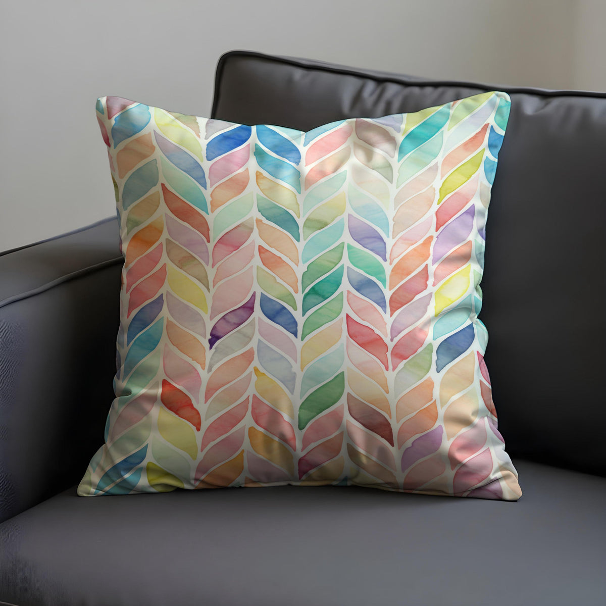 Watercolor Chevron Cushion Cover, Rainbow Leaf Throw Pillow Case