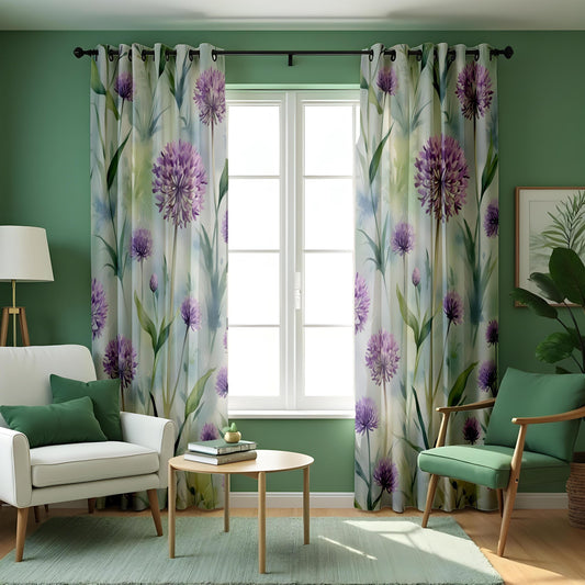 Purple Floral Curtains, Botanical Flower Print Drapes