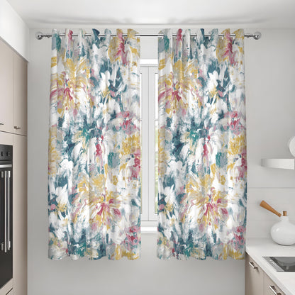 Blue Pink Yellow Watercolor Floral Curtains, Abstract Drapes