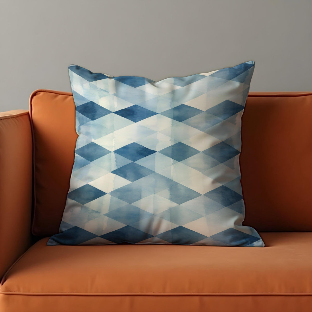 Blue White Check Cushion Cover, Watercolour Pillow Case