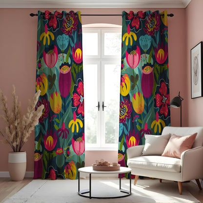 Colorful Floral Curtains, Multicolor Botanical Art Drapes