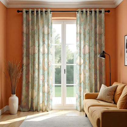 Moon and Stars Nursery Curtains, Cloud Print Kids Drapes