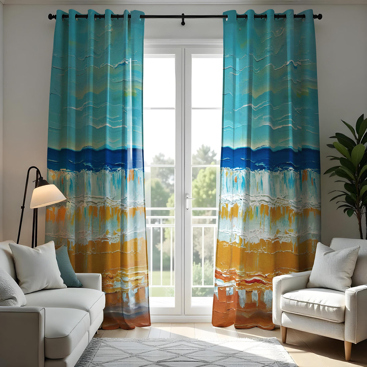 Ocean Sunset Beach Curtains, Coastal Nautical Window Drapes