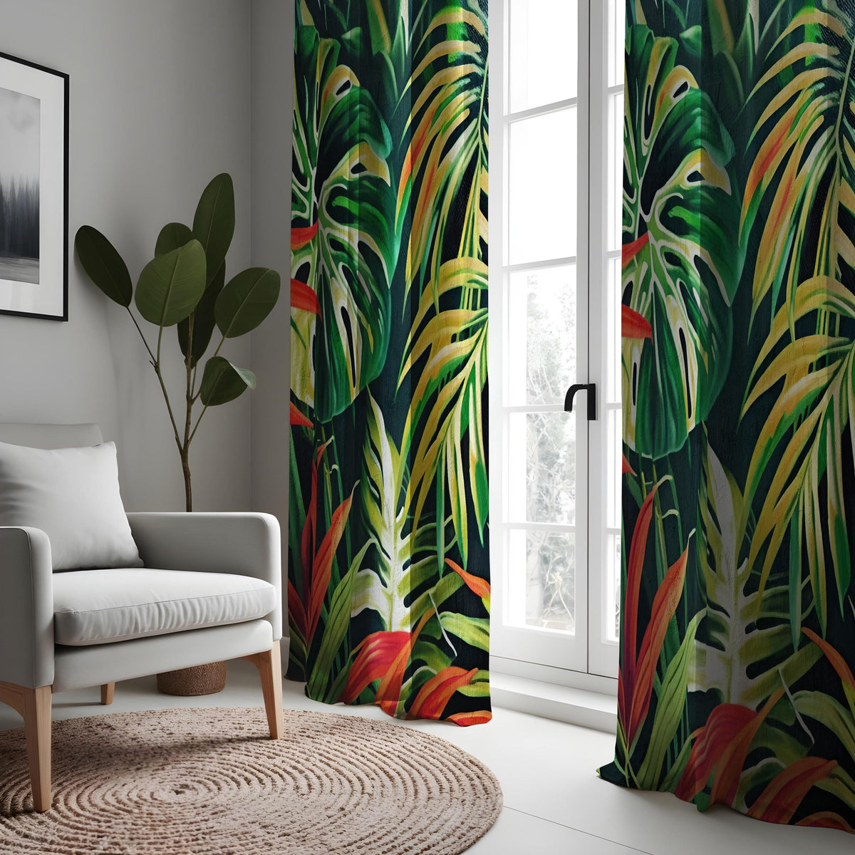 Tropical Monstera Palm Leaf Curtains, Jungle Print Drapes