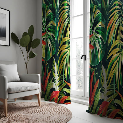 Tropical Monstera Palm Leaf Curtains, Jungle Print Drapes