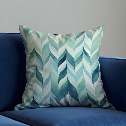 Aqua Leaf Cushion Cover, Watercolor Foliage Pattern Pillow Case