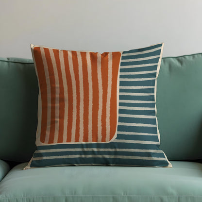 Mid Century Modern Striped Cushion Cover, Rust Orange & Teal Pillow Cover