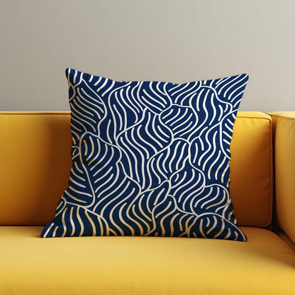 Navy Blue and White Cushion Cover, Abstract Wave Pattern Pillow Case
