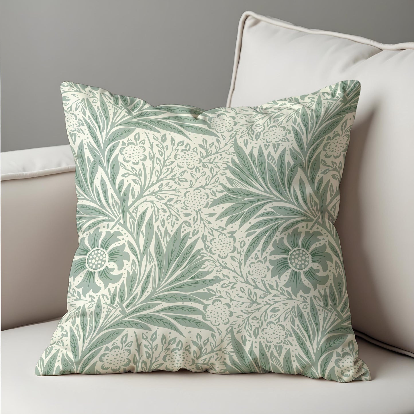 Sage Green Floral Cushion Cover, Farmhouse Botanical Throw Pillow Case