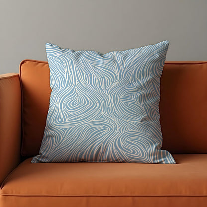 Light Blue Wave Throw Pillow Cover, Line Art Cushion Case