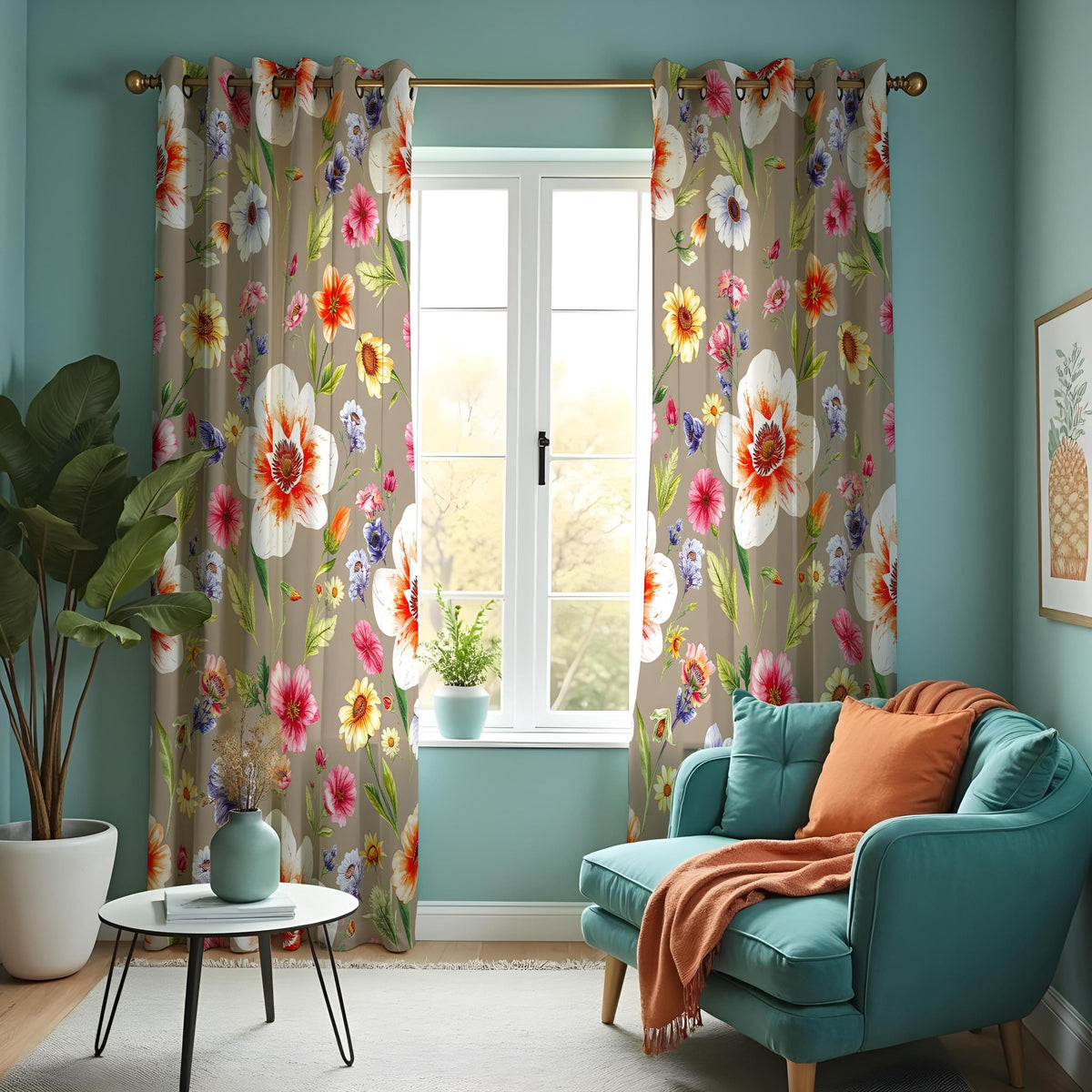 Large Flower Curtains, Vibrant Botanical Floral Drapes