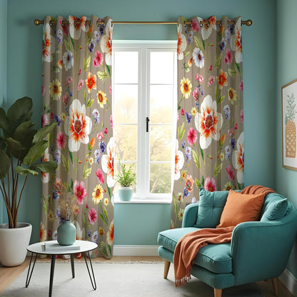 Large Flower Curtains, Vibrant Botanical Floral Drapes