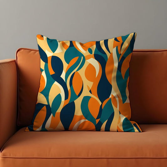 Retro Abstract Cushion Cover, Colorful Leafy Swirl Pattern Pillow Case