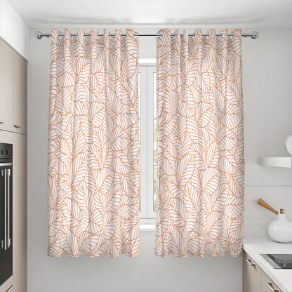 Beige Minimalist Botanical Curtains, Line Leaf Drapes