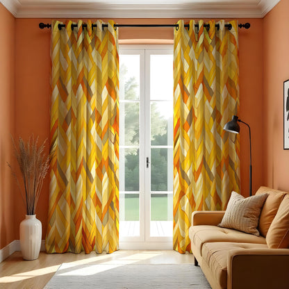 Yellow Orange Chevron Curtains, Retro Geometric Drapes