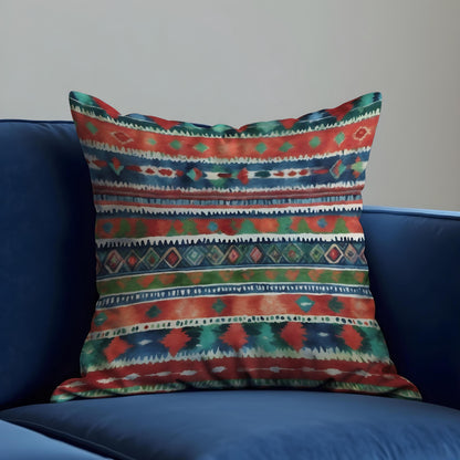 Boho Tribal Aztec Cushion Cover, Colorful Ethnic Print Pillow Case