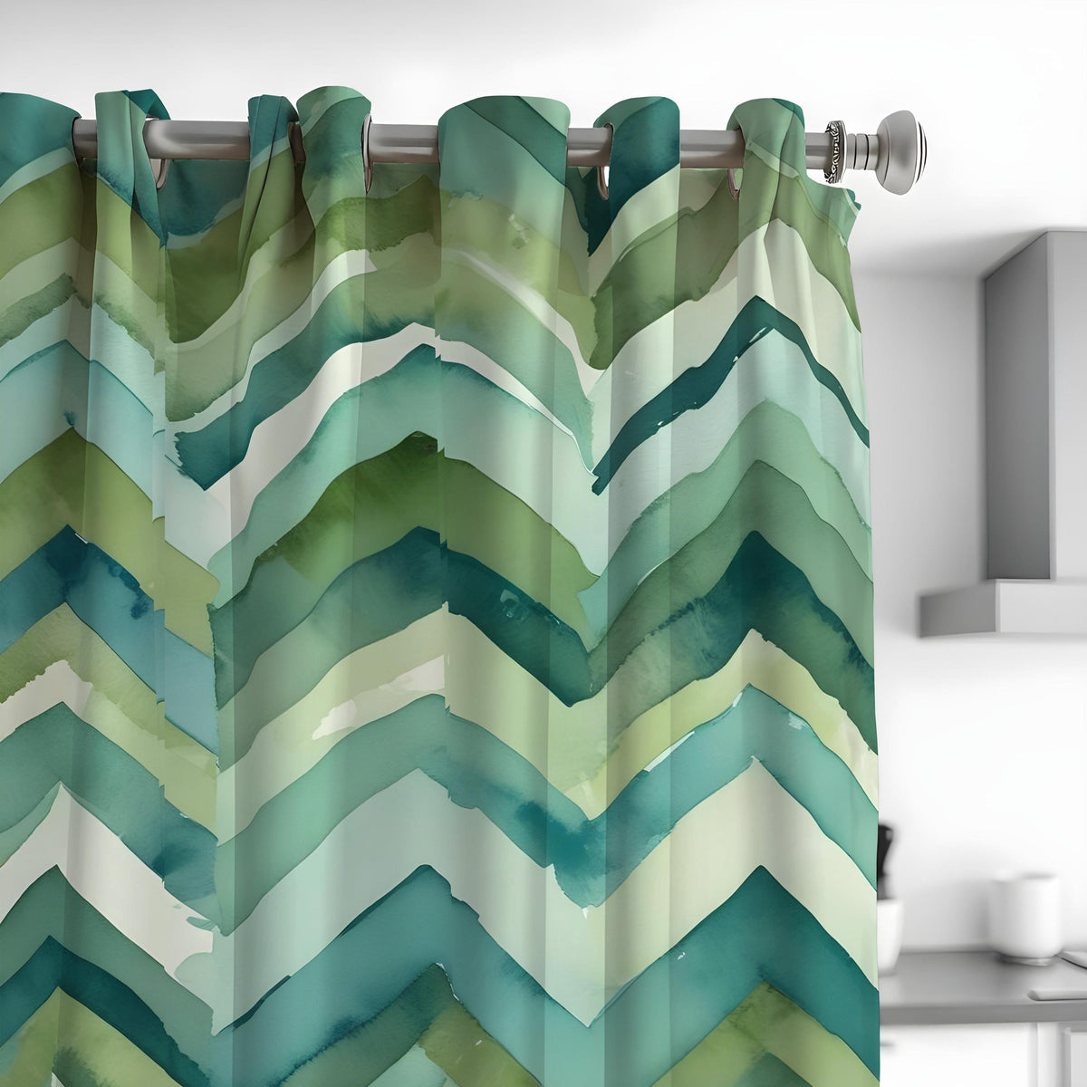 Green Zigzag Chevron Curtains, Custom Made Window Drapes