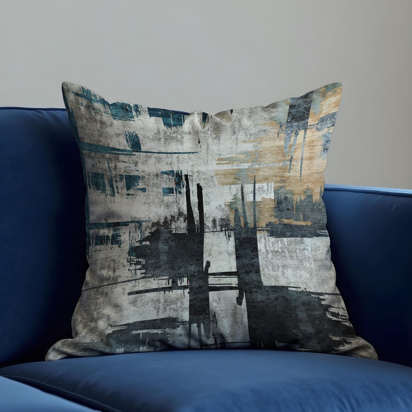Abstract Cushion Cover, Black and Beige Brushstroke Design Pillow Case