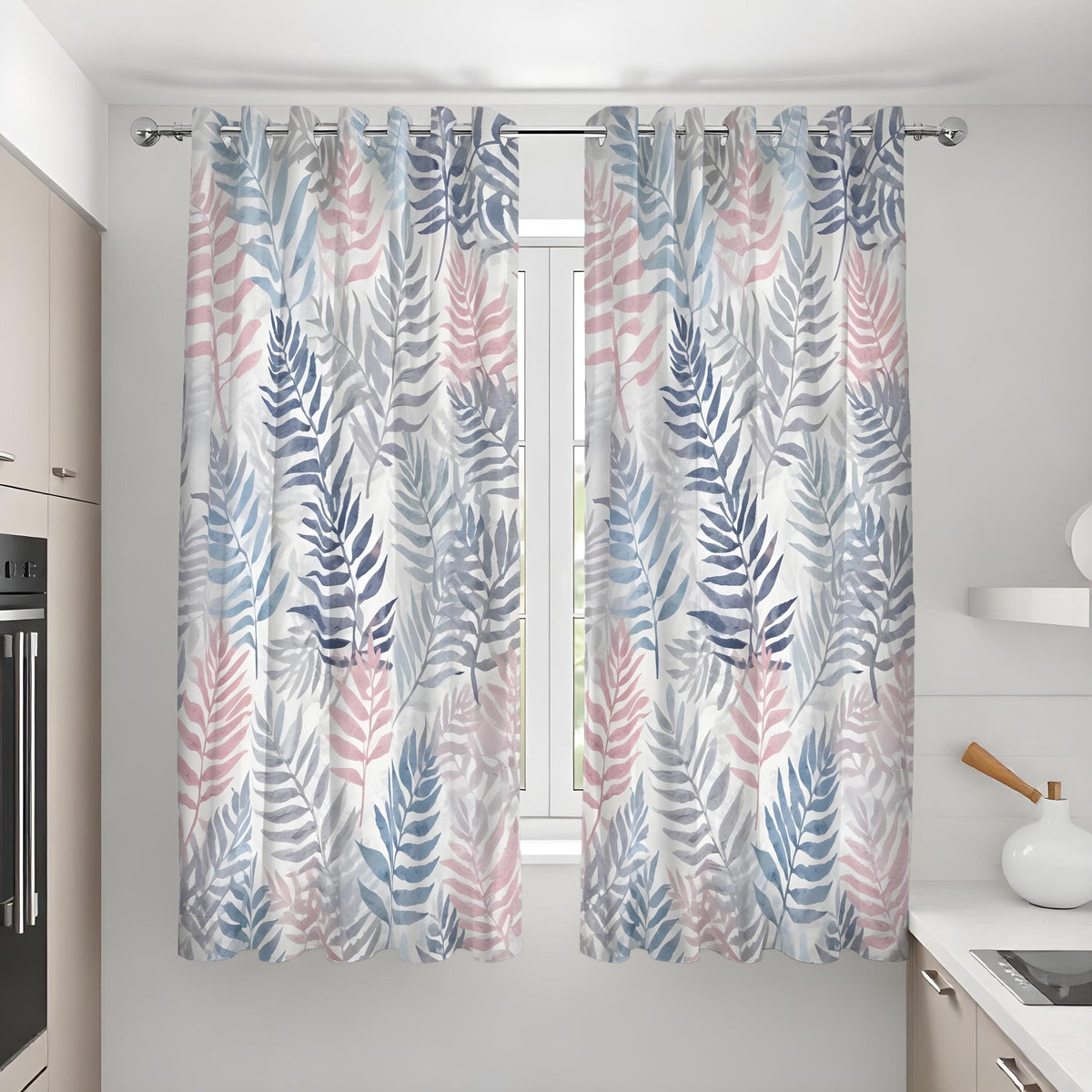 Pastel Fern Curtains, Soft Botanical Leaf Print Drapes