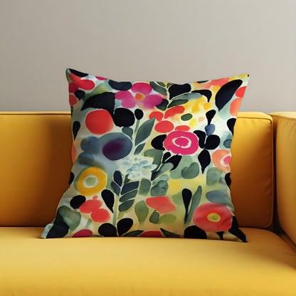 Watercolor Floral Cushion Cover, Colorful Botanical Throw Pillow Case
