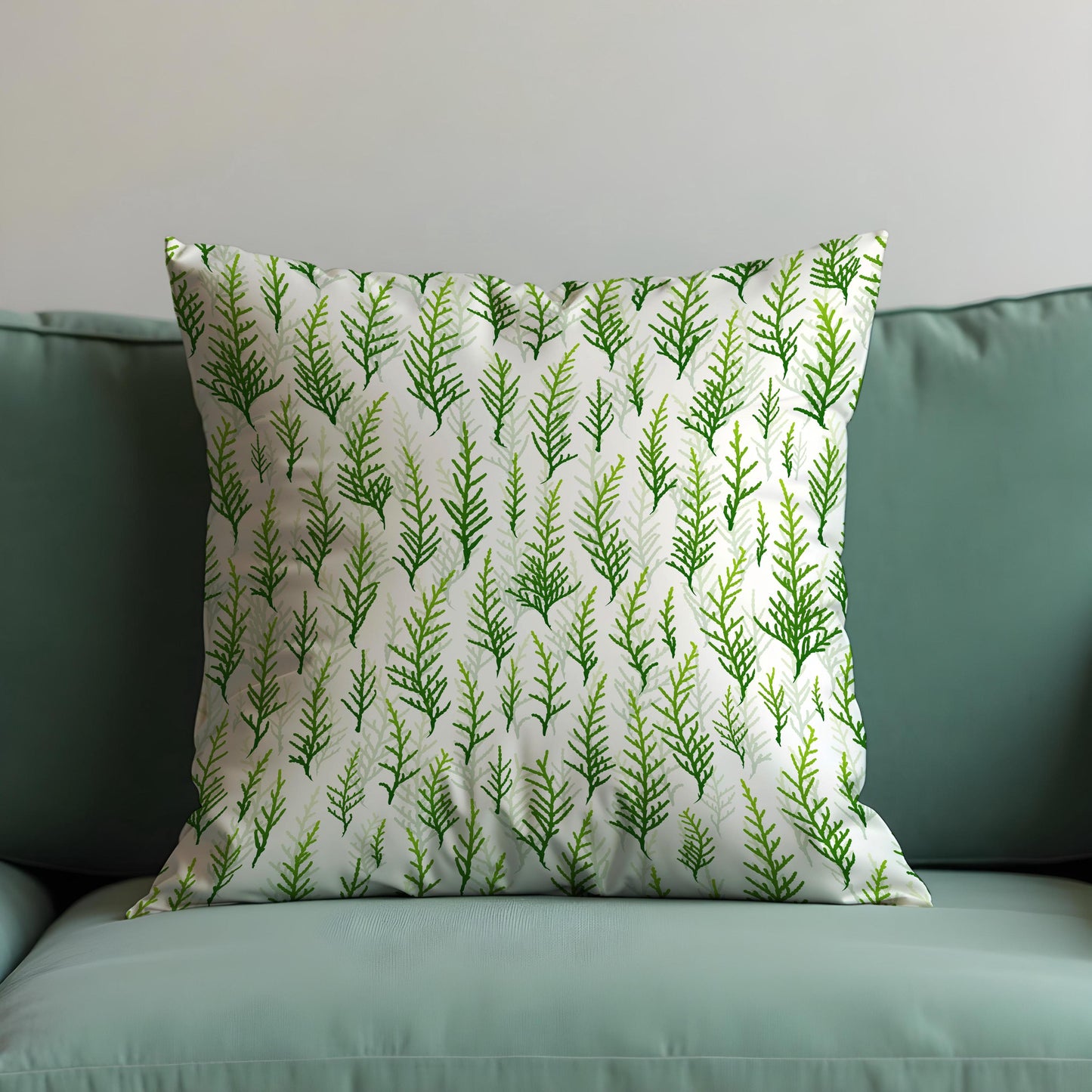 Green Botanical Cushion Cover, Watercolor Leaf Pattern Pillow Case