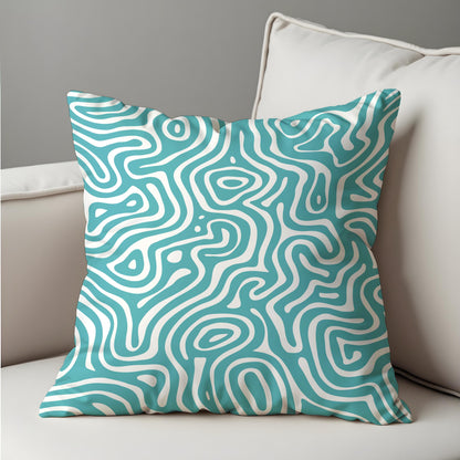 Abstract Swirl Cushion Cover, Teal Fluid Line Pattern Pillow Case