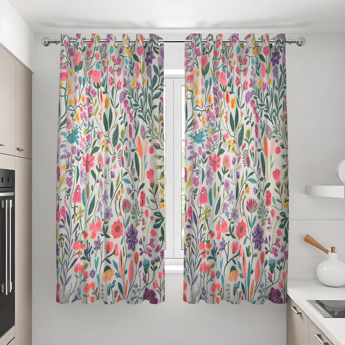 Colorful Wildflower Curtains, Boho Garden Floral Drapes